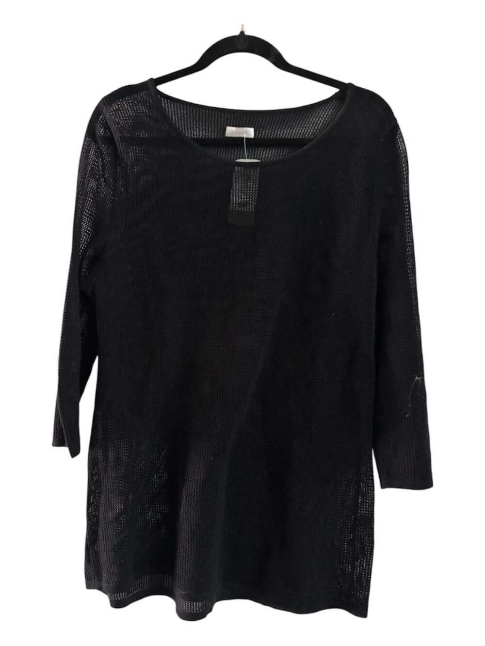 NWT Chico's Travelers Collection Black Mesh Knit Sweater Top 3/4 Sleeve Sz 2 (L)